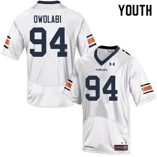 Auburn Tigers Youth Godwin Owolabi #94 White Under Armour Stitched College 2022 NCAA Authentic Football Jersey AHS5374GG